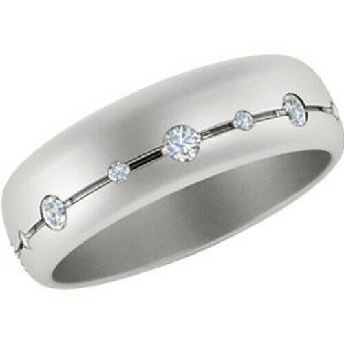 14KT White Gold Gypsy Set Diamond Matte Band Ring, 14KT White Gold Gypsy Set Diamond Matte Band Ring - Legacy Saint Jewelry