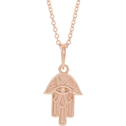 14KT Rose Gold Hamsa Pendant Chain Necklace, 14KT Rose Gold Hamsa Pendant Chain Necklace - Legacy Saint Jewelry