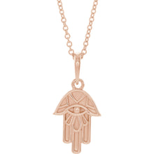Load image into Gallery viewer, 14KT Rose Gold Hamsa Pendant Chain Necklace, 14KT Rose Gold Hamsa Pendant Chain Necklace - Legacy Saint Jewelry