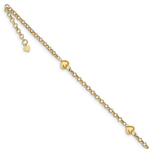 OOO 14KT Yellow Gold Puff Heart Chain Anklet, OOO 14KT Yellow Gold Puff Heart Chain Anklet - Legacy Saint Jewelry