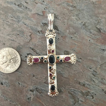 Load image into Gallery viewer, 14KT White Gold Diamond, Sapphire, Ruby, Emerald Byzantine Medieval Cross Pendant - Legacy Saint Jewelry