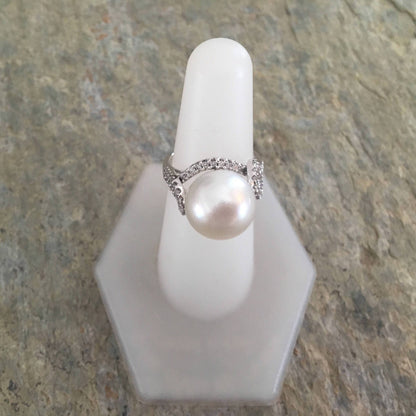 14KT White Gold Pave Diamond + Genuine Paspaley South Sea Pearl Ring - Legacy Saint Jewelry