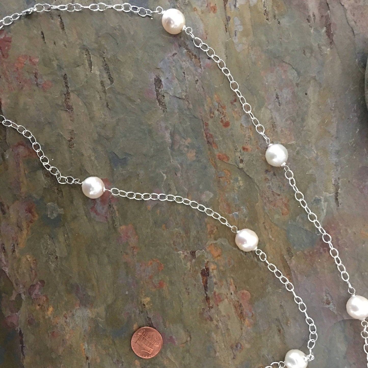 Sterling Silver Paspaley South Sea Pearls Station Chain Necklace 37" - Legacy Saint Jewelry