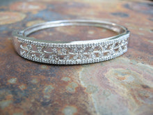 Load image into Gallery viewer, Estate 10KT White Gold + Pave Diamond Filigree Leaves Bangle Bracelet - Legacy Saint Jewelry