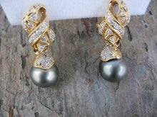 Load image into Gallery viewer, 18KT Yellow Gold Pave Diamond +  Gray Tahitian Pearl Estate Earrings - Legacy Saint Jewelry