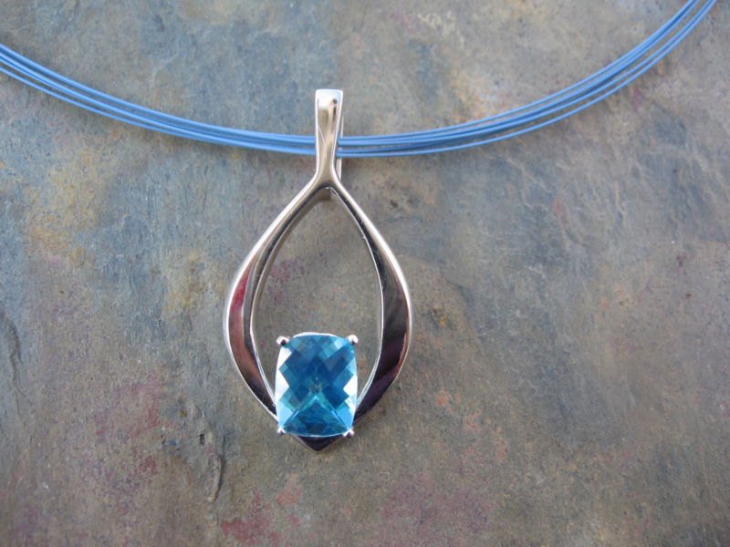 14KT White Gold Passion Blue Topaz Pendant Omega Slide - Legacy Saint Jewelry