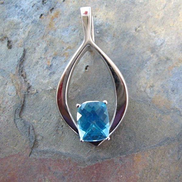 14KT White Gold Passion Blue Topaz Pendant Omega Slide - Legacy Saint Jewelry