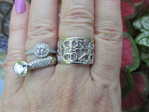 14KT White Gold Filigree Floral Cigar Band Ring - Legacy Saint Jewelry