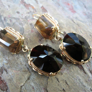 Estate 14KT Yellow Gold Smokey Quartz Dangle Gemstone Earrings - Legacy Saint Jewelry