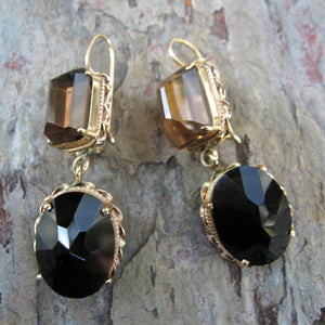 Estate 14KT Yellow Gold Smokey Quartz Dangle Gemstone Earrings - Legacy Saint Jewelry