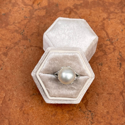 14KT White Gold Pave Diamond + Genuine Paspaley South Sea Pearl Ring - LSJ