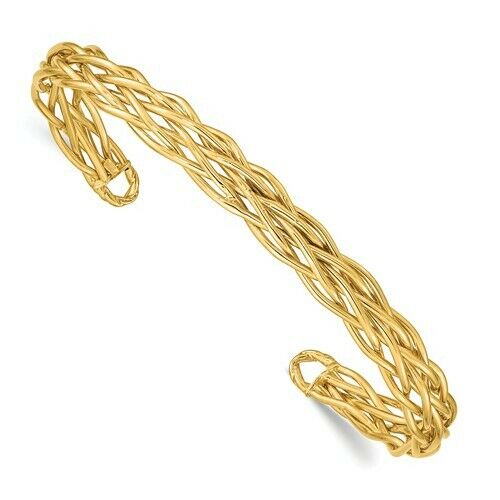 14KT Yellow Gold Interweave Cable Cuff Bracelet, 14KT Yellow Gold Interweave Cable Cuff Bracelet - Legacy Saint Jewelry