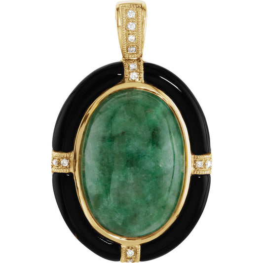 14KT Yellow Gold Russian Jadeite, Onyx + Diamond Pendant, 14KT Yellow Gold Russian Jadeite, Onyx + Diamond Pendant - Legacy Saint Jewelry