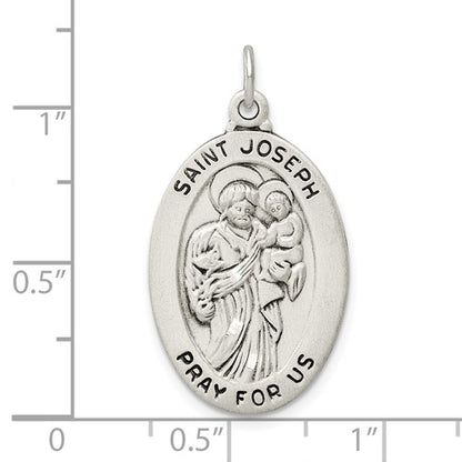 Sterling Silver Polished Saint Joseph Oval Medal Pendant 27mm, Sterling Silver Polished Saint Joseph Oval Medal Pendant 27mm - Legacy Saint Jewelry
