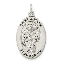 Load image into Gallery viewer, Sterling Silver Polished Saint Joseph Oval Medal Pendant 27mm, Sterling Silver Polished Saint Joseph Oval Medal Pendant 27mm - Legacy Saint Jewelry