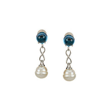 Load image into Gallery viewer, 14KT White Gold Blue Topaz + Paspaley Pearl Infinity Earrings, 14KT White Gold Blue Topaz + Paspaley Pearl Infinity Earrings - Legacy Saint Jewelry