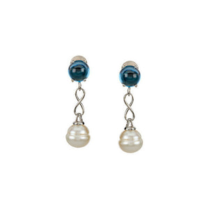 14KT White Gold Blue Topaz + Paspaley Pearl Infinity Earrings, 14KT White Gold Blue Topaz + Paspaley Pearl Infinity Earrings - Legacy Saint Jewelry