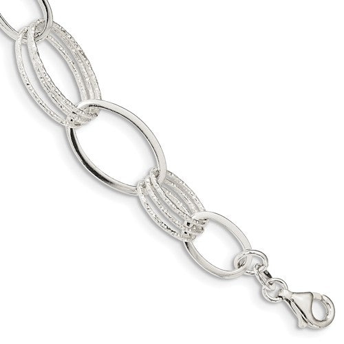 Sterling Silver Textured Oval Link Bracelet, Sterling Silver Textured Oval Link Bracelet - Legacy Saint Jewelry