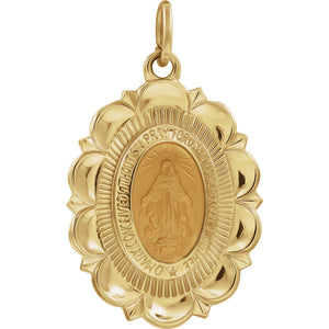 14KT Yellow Gold Oval Scalloped Edge Miraculous Medal 22mm, 14KT Yellow Gold Oval Scalloped Edge Miraculous Medal 22mm - Legacy Saint Jewelry