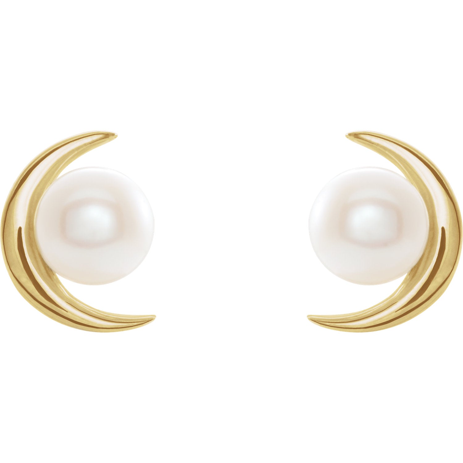 14KT Yellow Gold Freshwater Pearl Crescent Moon Stud Earrings, 14KT Yellow Gold Freshwater Pearl Crescent Moon Stud Earrings - Legacy Saint Jewelry