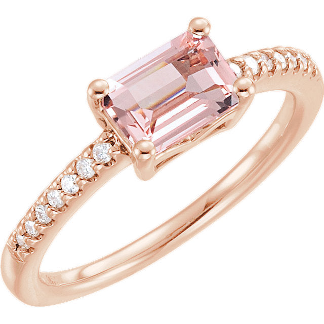 14KT Rose Gold Morganite + Diamond Accented Ring, 14KT Rose Gold Morganite + Diamond Accented Ring - Legacy Saint Jewelry