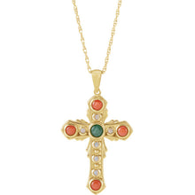 Load image into Gallery viewer, 14KT Yellow Gold Multi-Gemstone Vintage-Inspired Cross Necklace 18&quot;, 14KT Yellow Gold Multi-Gemstone Vintage-Inspired Cross Necklace 18&quot; - Legacy Saint Jewelry