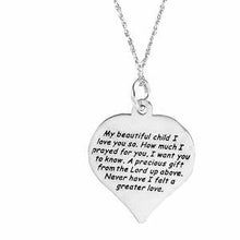 Load image into Gallery viewer, Sterling Silver &quot;My Child&quot; Engraved Verse Heart Pendant Necklace, Sterling Silver &quot;My Child&quot; Engraved Verse Heart Pendant Necklace - Legacy Saint Jewelry