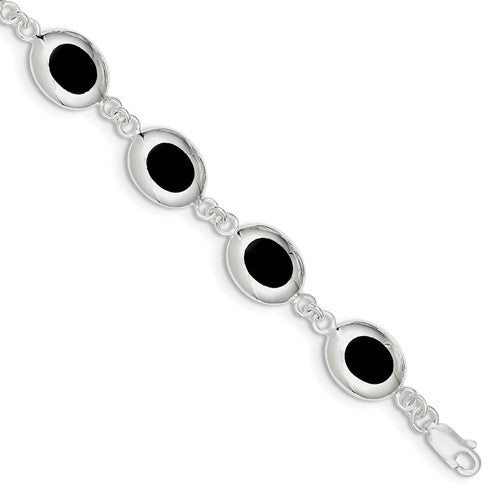 Sterling Silver Fancy Onyx Link Bracelet, Sterling Silver Fancy Onyx Link Bracelet - Legacy Saint Jewelry