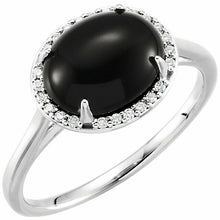 Load image into Gallery viewer, 14KT White Gold Black Onyx + Halo Diamond Ring Size 7, 14KT White Gold Black Onyx + Halo Diamond Ring Size 7 - Legacy Saint Jewelry