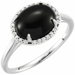 14KT White Gold Black Onyx + Halo Diamond Ring Size 7, 14KT White Gold Black Onyx + Halo Diamond Ring Size 7 - Legacy Saint Jewelry