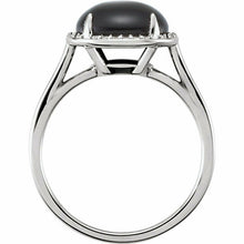 Load image into Gallery viewer, 14KT White Gold Black Onyx + Halo Diamond Ring Size 7, 14KT White Gold Black Onyx + Halo Diamond Ring Size 7 - Legacy Saint Jewelry