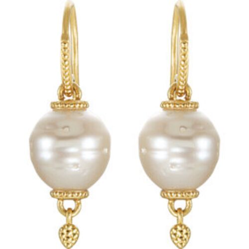 14KT Yellow Gold Paspaley South Sea Pearl Ornate Hook Earrings, 14KT Yellow Gold Paspaley South Sea Pearl Ornate Hook Earrings - Legacy Saint Jewelry