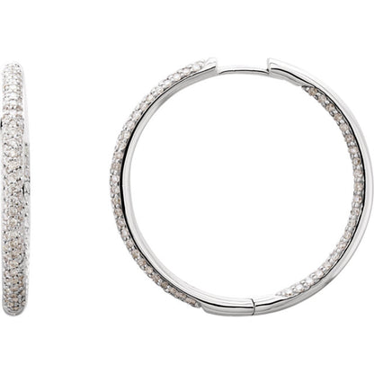 18KT White Gold Pave Diamond Inside-Outside Hoop Earrings 28mm, 18KT White Gold Pave Diamond Inside-Outside Hoop Earrings 28mm - Legacy Saint Jewelry