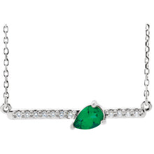 Load image into Gallery viewer, 14KT White Gold Diamond + Teardrop Emerald Bar Necklace, 14KT White Gold Diamond + Teardrop Emerald Bar Necklace - Legacy Saint Jewelry