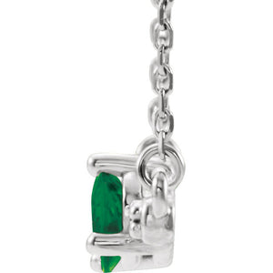 14KT White Gold Diamond + Teardrop Emerald Bar Necklace, 14KT White Gold Diamond + Teardrop Emerald Bar Necklace - Legacy Saint Jewelry