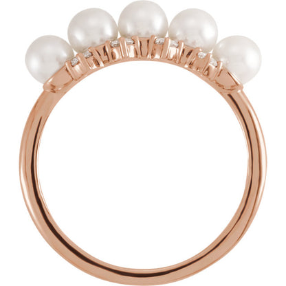 14KT Rose Gold Akoya Pearl + Diamond Ring, 14KT Rose Gold Akoya Pearl + Diamond Ring - Legacy Saint Jewelry