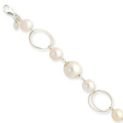 Sterling Silver Freshwater Pearl Oval Link Bracelet, Sterling Silver Freshwater Pearl Oval Link Bracelet - Legacy Saint Jewelry