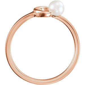14KT Rose Gold Freshwater Pearl Crescent Moon Open Ring, 14KT Rose Gold Freshwater Pearl Crescent Moon Open Ring - Legacy Saint Jewelry