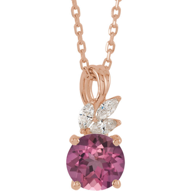 14KT Rose Gold Pink Tourmaline + Marquise Diamond Necklace, 14KT Rose Gold Pink Tourmaline + Marquise Diamond Necklace - Legacy Saint Jewelry