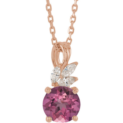 14KT Rose Gold Pink Tourmaline + Marquise Diamond Necklace, 14KT Rose Gold Pink Tourmaline + Marquise Diamond Necklace - Legacy Saint Jewelry