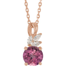 Load image into Gallery viewer, 14KT Rose Gold Pink Tourmaline + Marquise Diamond Necklace, 14KT Rose Gold Pink Tourmaline + Marquise Diamond Necklace - Legacy Saint Jewelry
