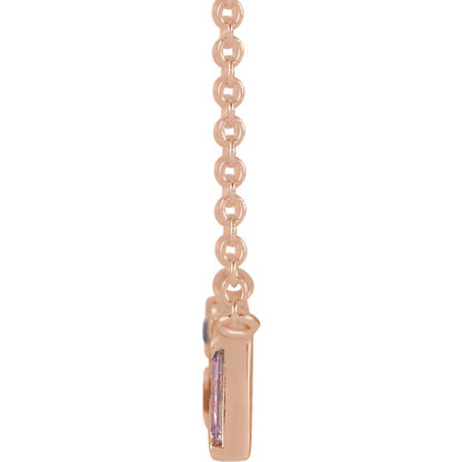14KT Rose Gold Multi Pink Gemstone + Diamond Bar Necklace, 14KT Rose Gold Multi Pink Gemstone + Diamond Bar Necklace - Legacy Saint Jewelry