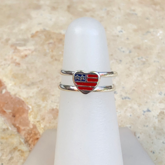 Sterling Silver Enameled USA Flag Heart Toe Ring, Sterling Silver Enameled USA Flag Heart Toe Ring - Legacy Saint Jewelry