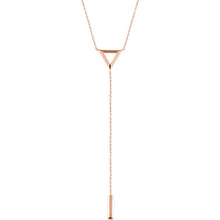 Load image into Gallery viewer, 14KT Rose Gold Triangle Bar Lariat Necklace, 14KT Rose Gold Triangle Bar Lariat Necklace - Legacy Saint Jewelry