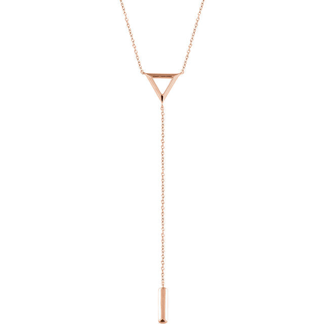 14KT Rose Gold Triangle Bar Lariat Necklace, 14KT Rose Gold Triangle Bar Lariat Necklace - Legacy Saint Jewelry