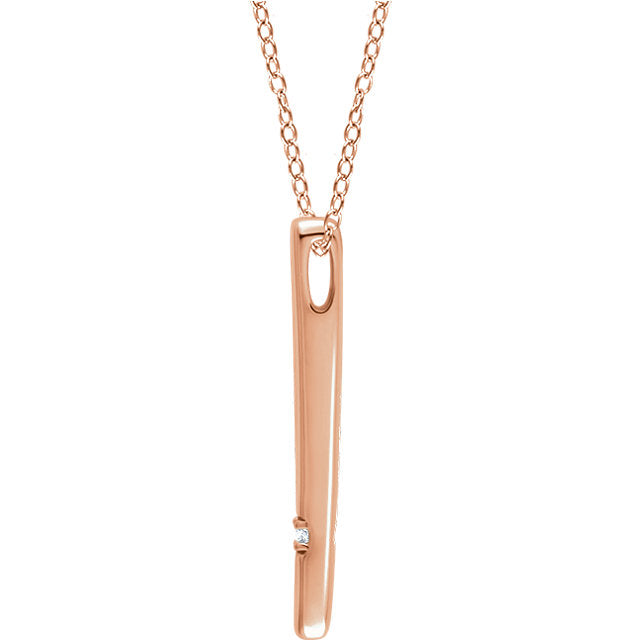 14KT Rose Gold Vertical Diamond Bar Necklace, 14KT Rose Gold Vertical Diamond Bar Necklace - Legacy Saint Jewelry