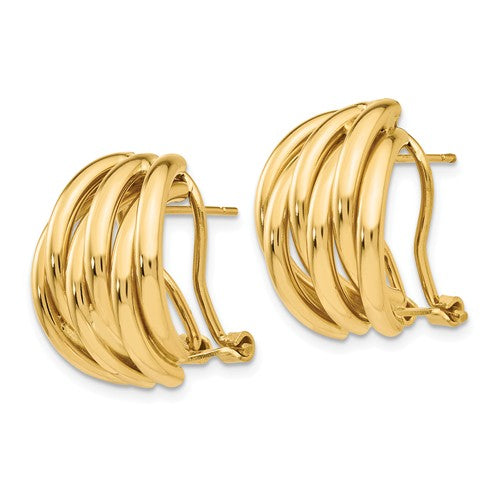 14KT Yellow Gold Fancy Ribbed Omega Back Earrings, 14KT Yellow Gold Fancy Ribbed Omega Back Earrings - Legacy Saint Jewelry