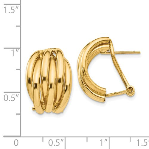 14KT Yellow Gold Fancy Ribbed Omega Back Earrings, 14KT Yellow Gold Fancy Ribbed Omega Back Earrings - Legacy Saint Jewelry