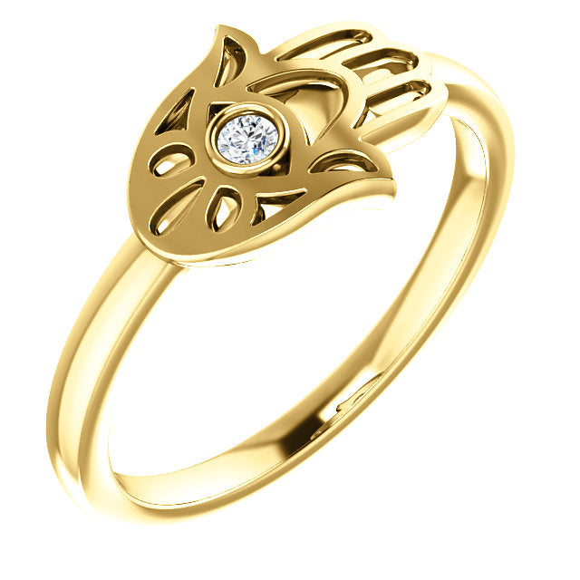 14KT Yellow Gold Diamond Hamsa Ring, 14KT Yellow Gold Diamond Hamsa Ring - Legacy Saint Jewelry