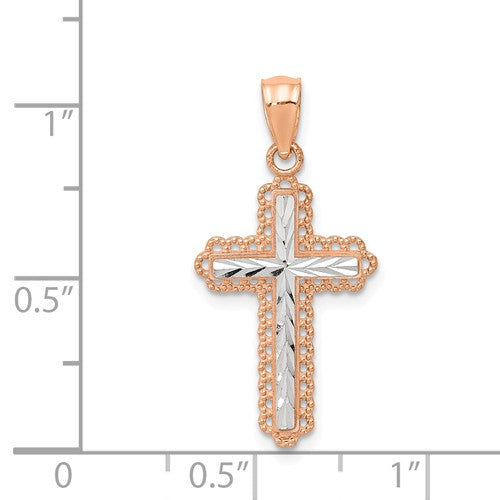 OOO 14KT Rose Gold Diamond-Cut Cross Pendant Charm, OOO 14KT Rose Gold Diamond-Cut Cross Pendant Charm - Legacy Saint Jewelry